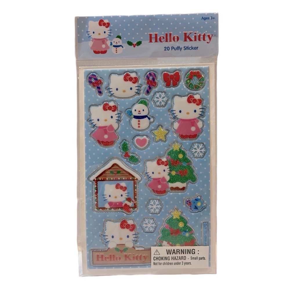 New in Packaging Hello Kitty 20 Puffy Stickers Glitter Holiday Christmas Edition